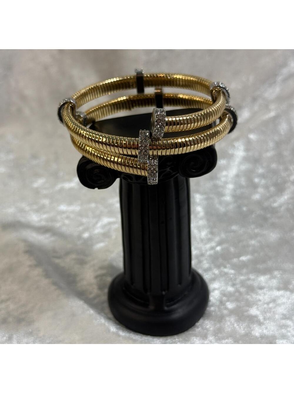 New 18K Gold Plated Stainless Steel Wrap Bracelet Two Tone CZ Adjustable